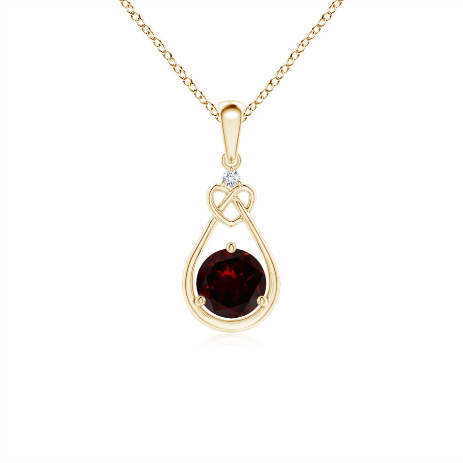 5mm A Garnet Knotted Heart Pendant with Diamond in Yellow Gold 