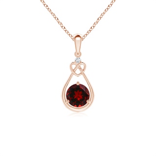 5mm AAAA Garnet Knotted Heart Pendant with Diamond in 9K Rose Gold
