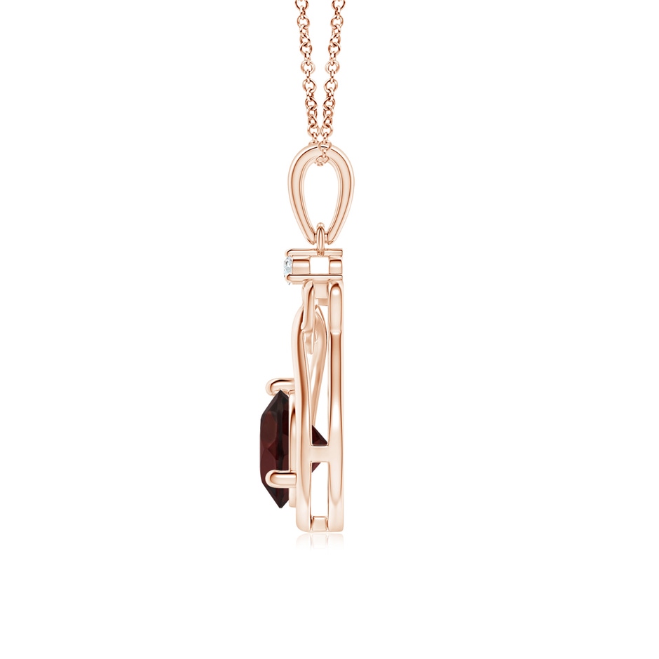 6mm A Garnet Knotted Heart Pendant with Diamond in Rose Gold side-1