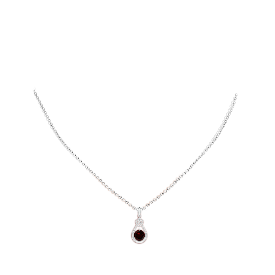 6mm A Garnet Knotted Heart Pendant with Diamond in White Gold body-neck