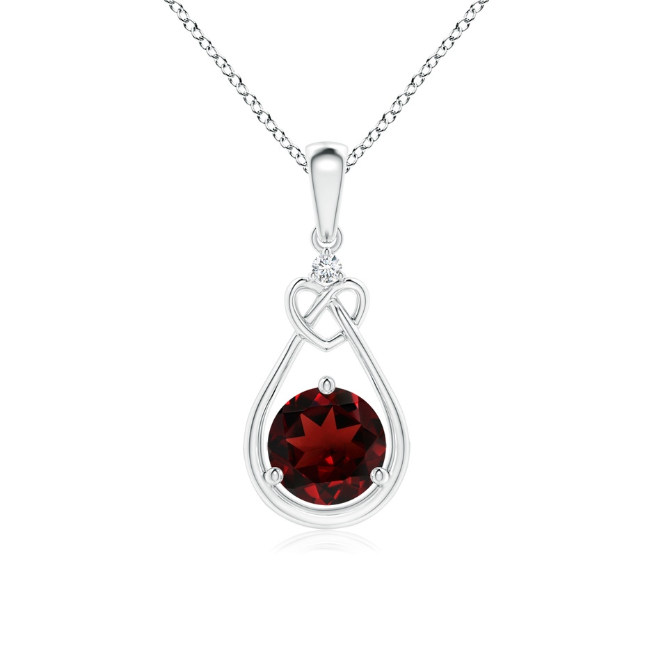 6mm AAA Garnet Knotted Heart Pendant with Diamond in S999 Silver 