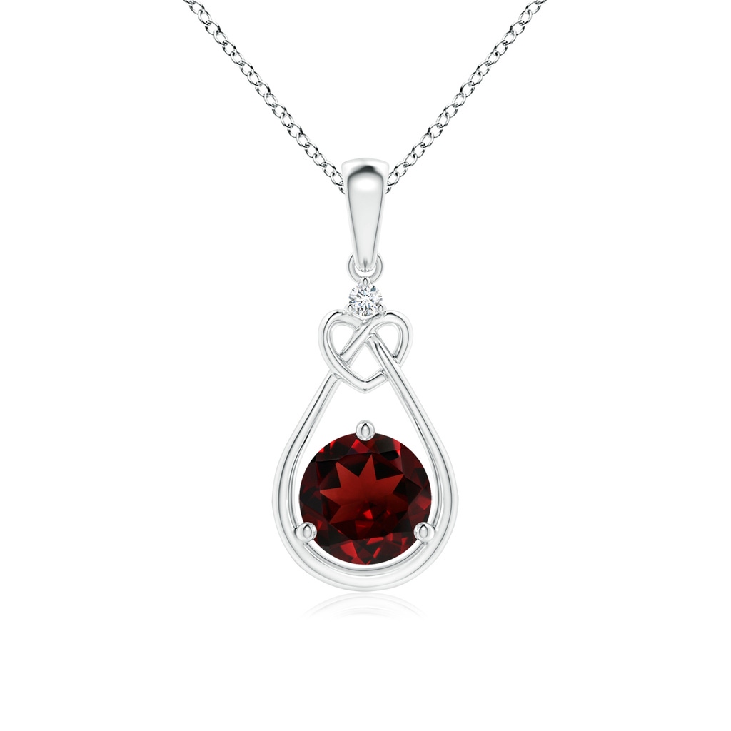 6mm AAA Garnet Knotted Heart Pendant with Diamond in White Gold