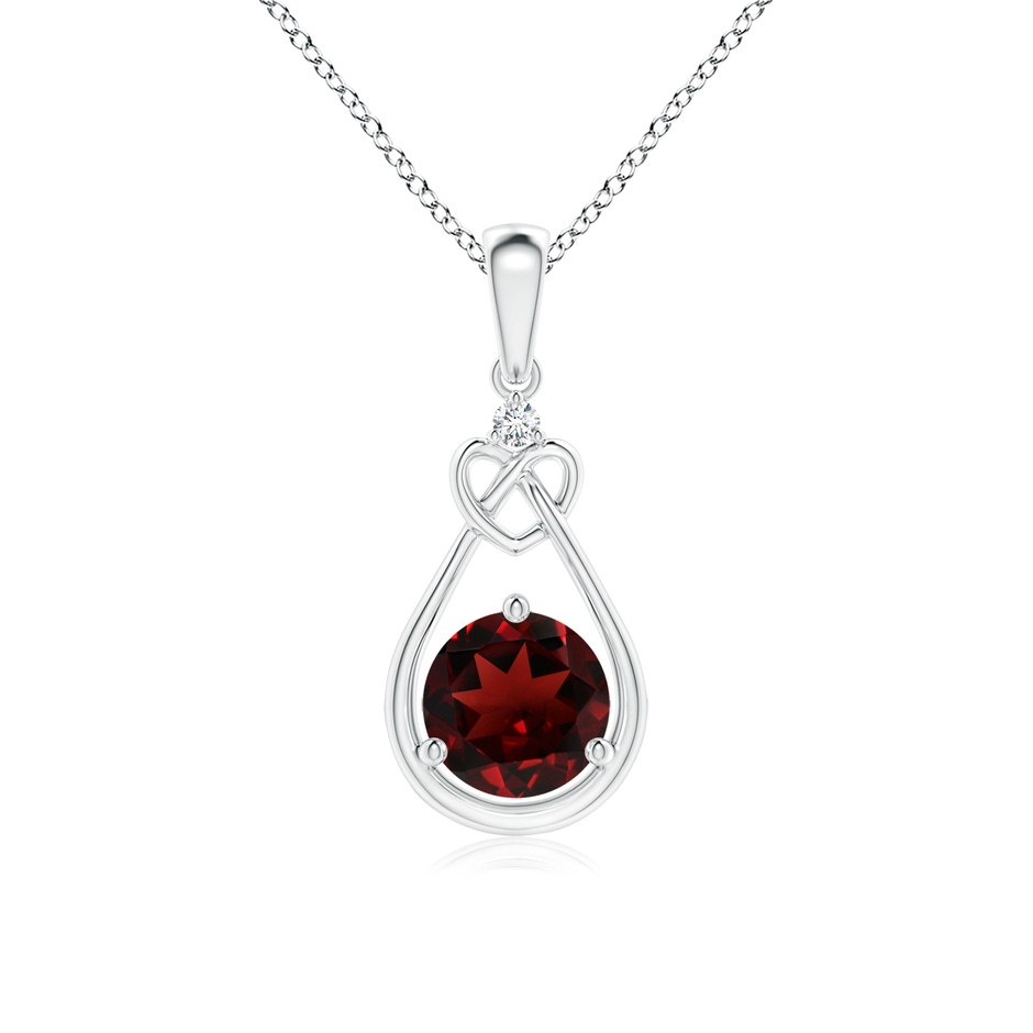 6mm AAA Garnet Knotted Heart Pendant with Diamond in White Gold 