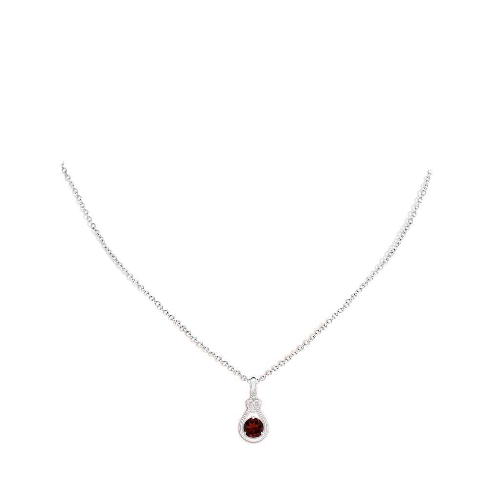 6mm AAA Garnet Knotted Heart Pendant with Diamond in White Gold Body-Neck