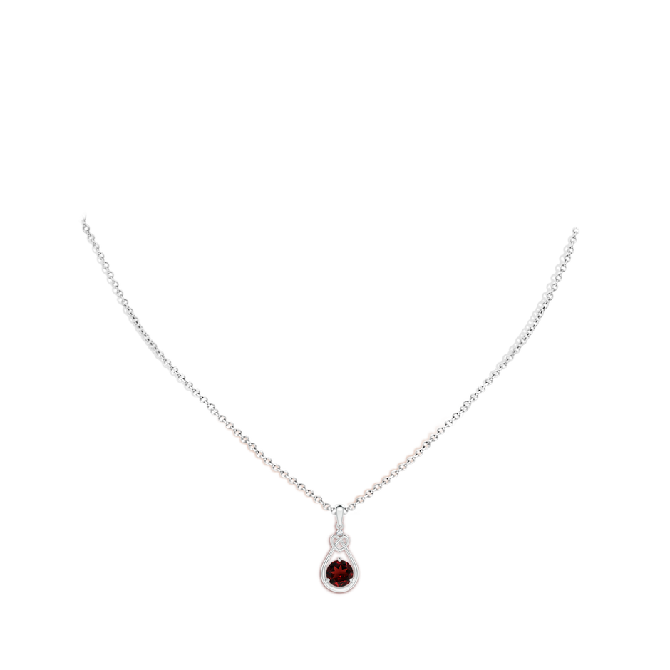 6mm AAA Garnet Knotted Heart Pendant with Diamond in White Gold body-neck