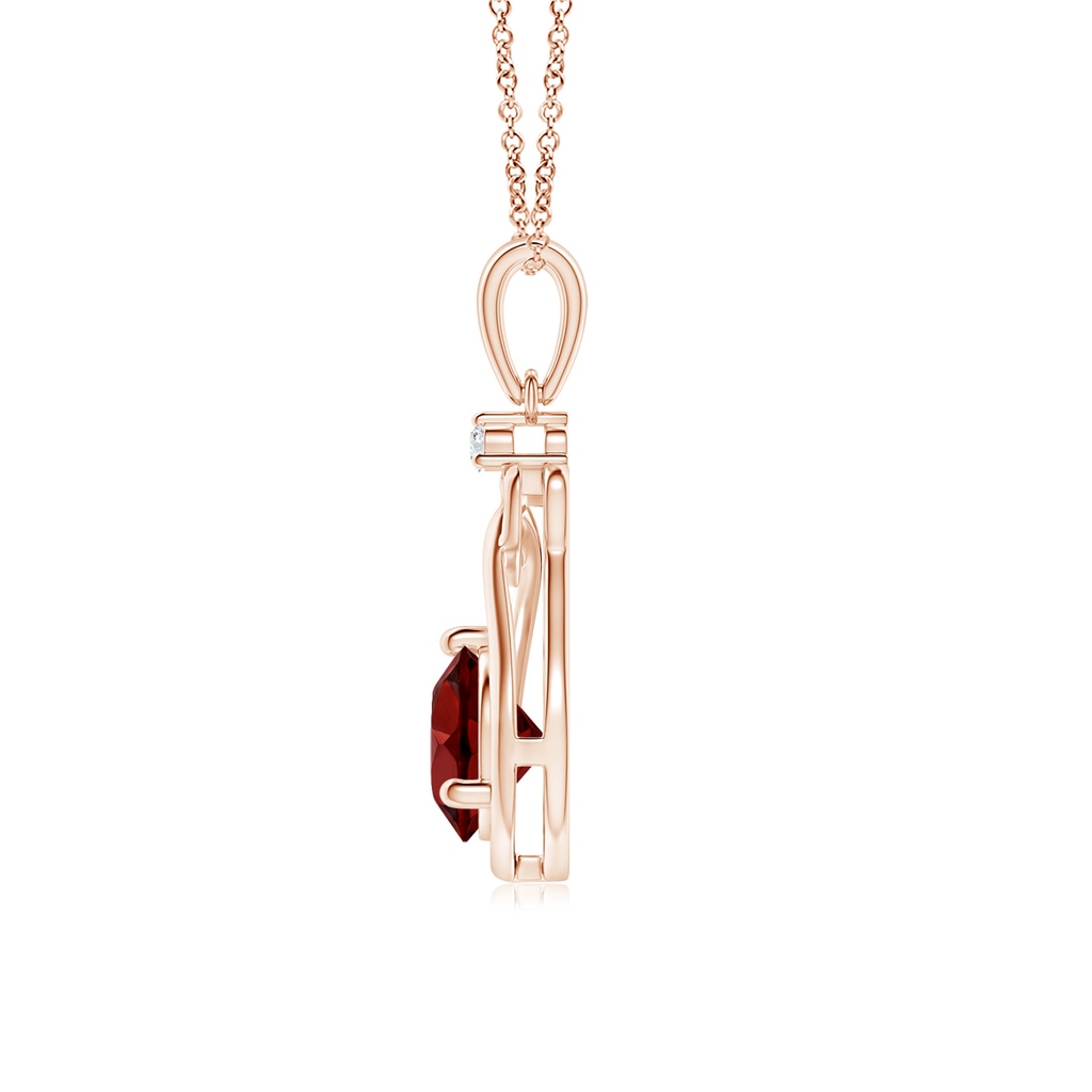 6mm AAAA Garnet Knotted Heart Pendant with Diamond in Rose Gold - side_1