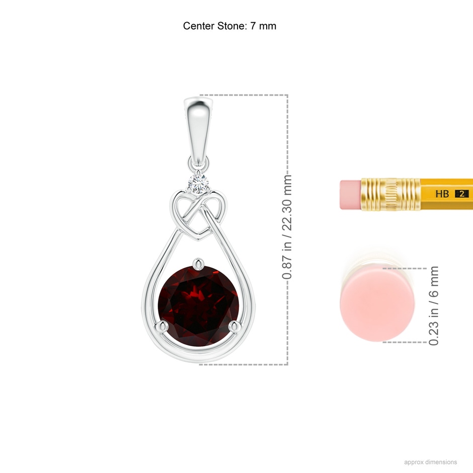 7mm A Garnet Knotted Heart Pendant with Diamond in P950 Platinum ruler