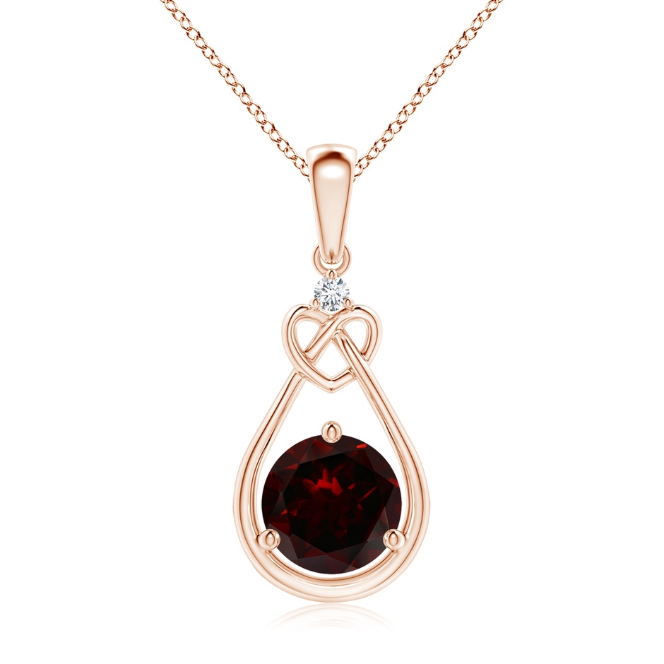 7mm A Garnet Knotted Heart Pendant with Diamond in Rose Gold 