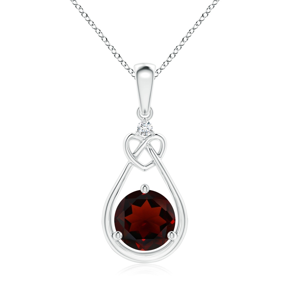 7mm AA Garnet Knotted Heart Pendant with Diamond in S999 Silver 