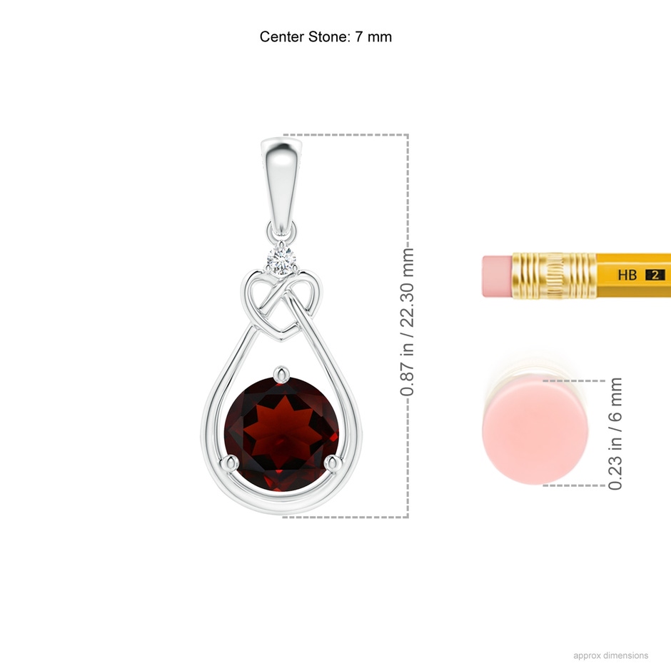 7mm AA Garnet Knotted Heart Pendant with Diamond in S999 Silver ruler
