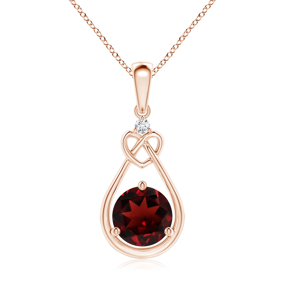 7mm AAA Garnet Knotted Heart Pendant with Diamond in Rose Gold 