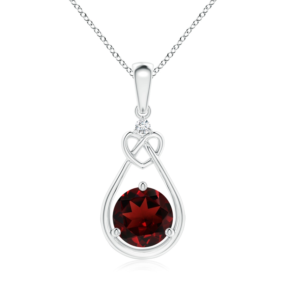 7mm AAA Garnet Knotted Heart Pendant with Diamond in White Gold 