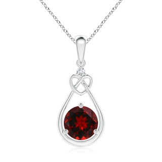 7mm AAAA Garnet Knotted Heart Pendant with Diamond in P950 Platinum