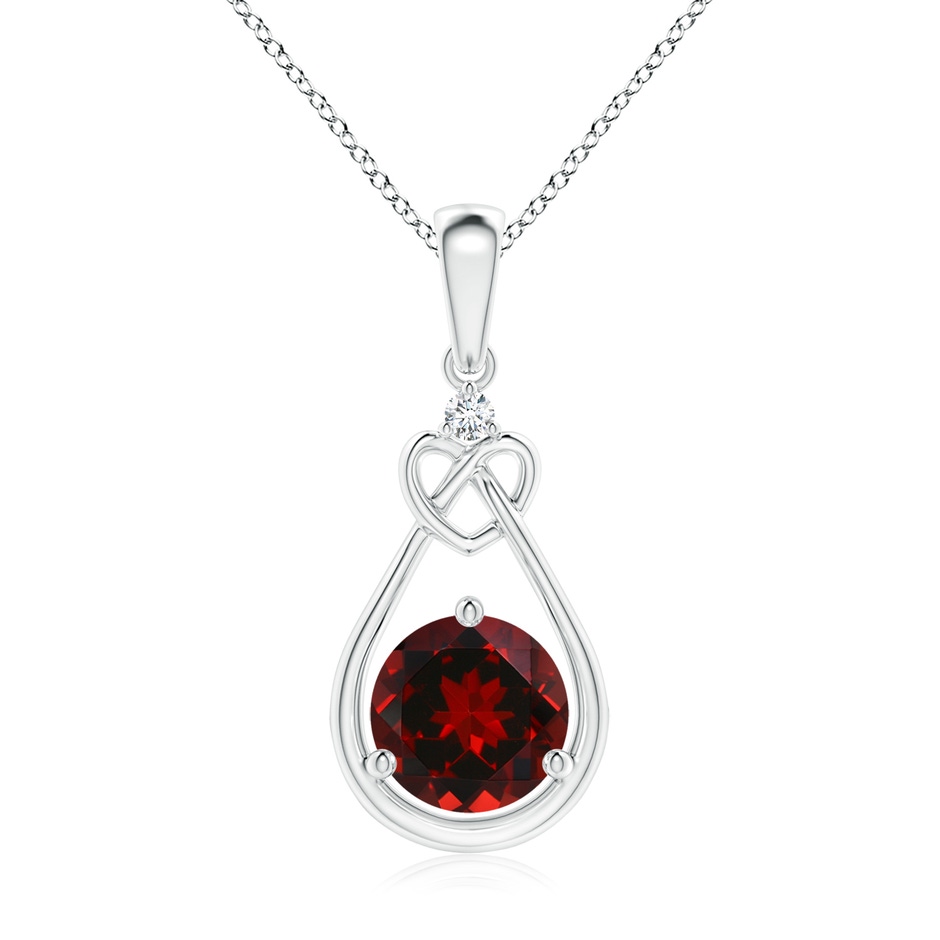 7mm AAAA Garnet Knotted Heart Pendant with Diamond in P950 Platinum 