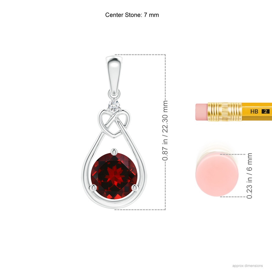 7mm AAAA Garnet Knotted Heart Pendant with Diamond in P950 Platinum ruler