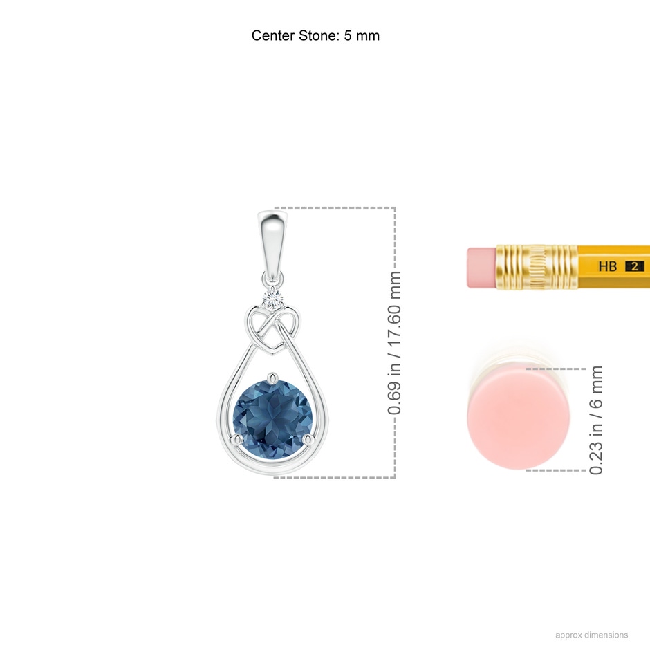 5mm A London Blue Topaz Knotted Heart Pendant with Diamond in P950 Platinum ruler