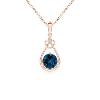 5mm AAA London Blue Topaz Knotted Heart Pendant with Diamond in Rose Gold