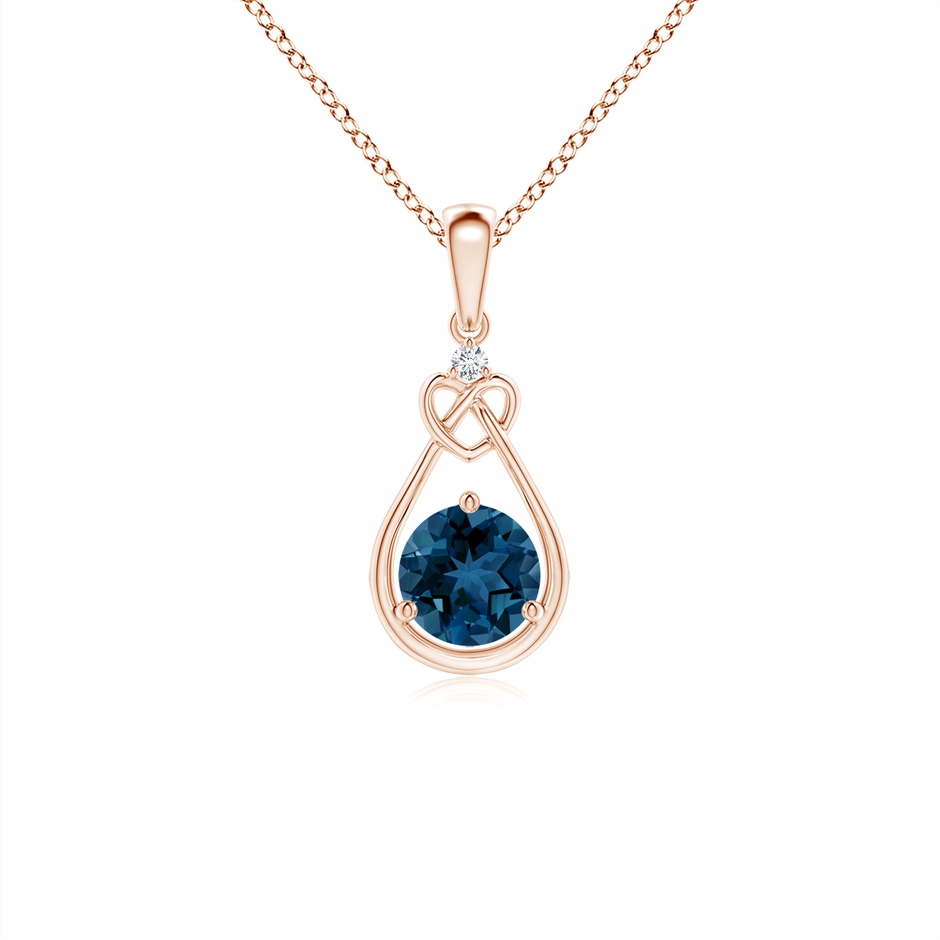 5mm AAA London Blue Topaz Knotted Heart Pendant with Diamond in Rose Gold 