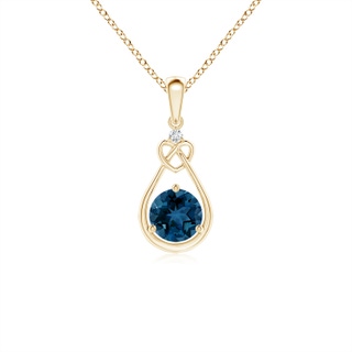 5mm AAA London Blue Topaz Knotted Heart Pendant with Diamond in Yellow Gold