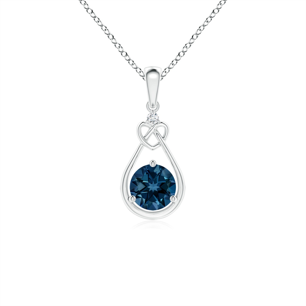 5mm AAAA London Blue Topaz Knotted Heart Pendant with Diamond in P950 Platinum