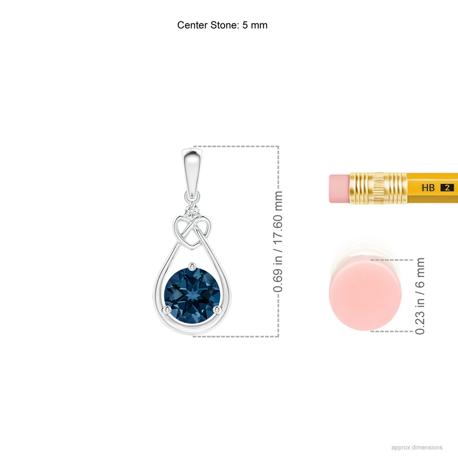 5mm AAAA London Blue Topaz Knotted Heart Pendant with Diamond in P950 Platinum ruler