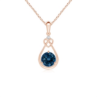 5mm AAAA London Blue Topaz Knotted Heart Pendant with Diamond in Rose Gold