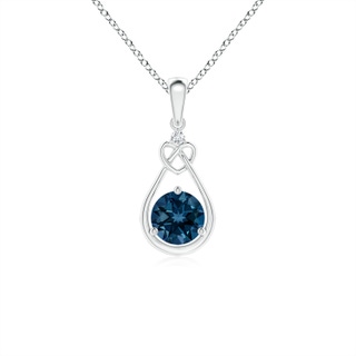 5mm AAAA London Blue Topaz Knotted Heart Pendant with Diamond in White Gold