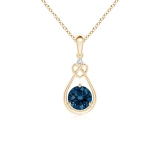 5mm AAAA London Blue Topaz Knotted Heart Pendant with Diamond in Yellow Gold