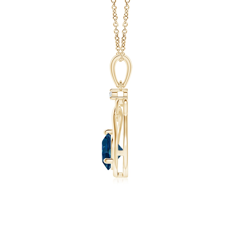 5mm AAAA London Blue Topaz Knotted Heart Pendant with Diamond in Yellow Gold side-1