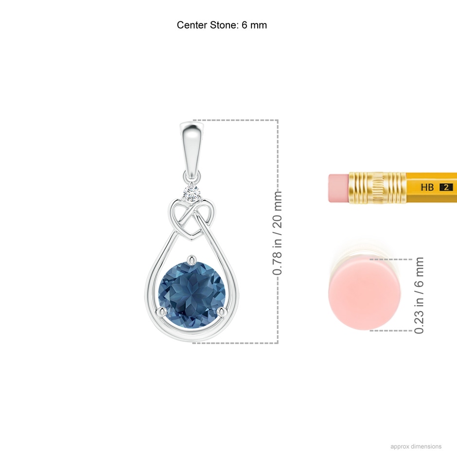 6mm A London Blue Topaz Knotted Heart Pendant with Diamond in P950 Platinum ruler