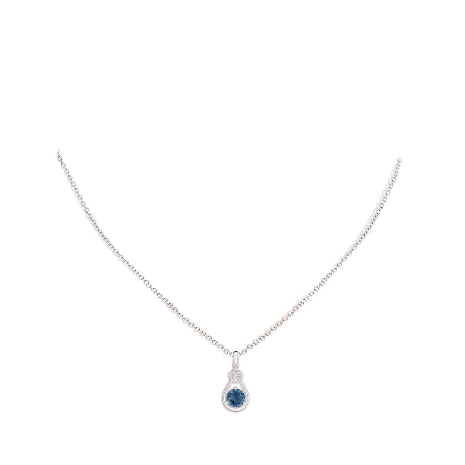 6mm A London Blue Topaz Knotted Heart Pendant with Diamond in P950 Platinum body-neck