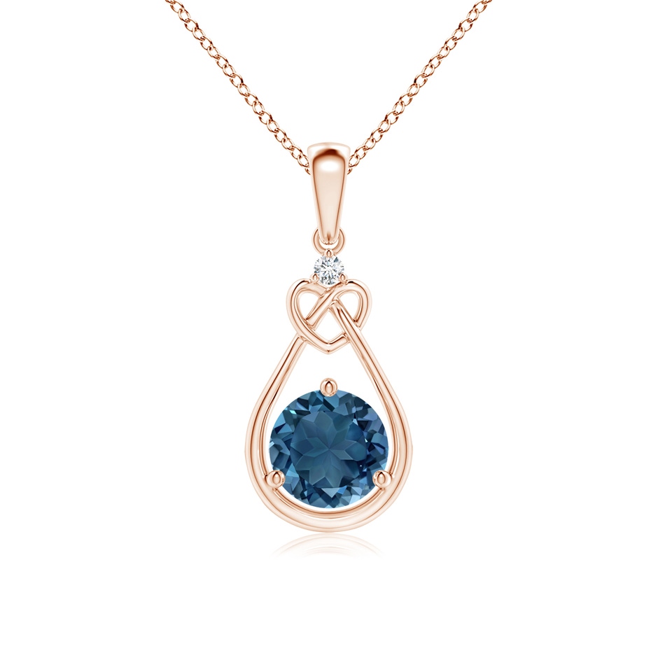 6mm AA London Blue Topaz Knotted Heart Pendant with Diamond in Rose Gold 