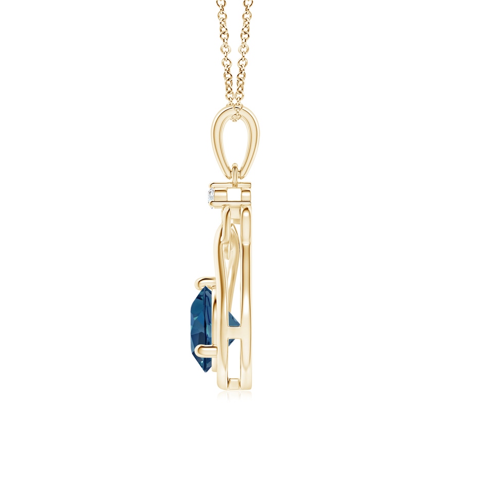6mm AA London Blue Topaz Knotted Heart Pendant with Diamond in Yellow Gold side-1