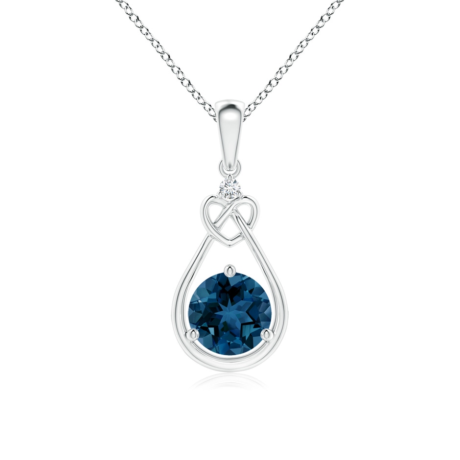 6mm AAA London Blue Topaz Knotted Heart Pendant with Diamond in P950 Platinum 