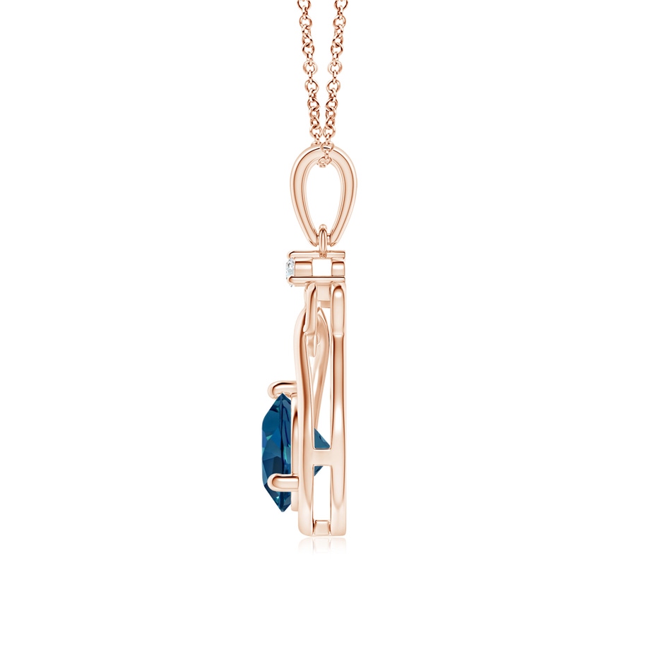 6mm AAA London Blue Topaz Knotted Heart Pendant with Diamond in Rose Gold side-1