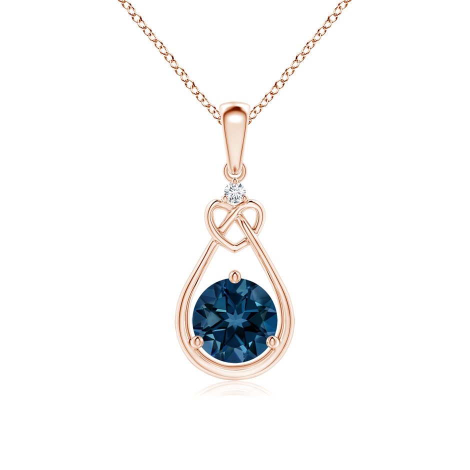 6mm AAAA London Blue Topaz Knotted Heart Pendant with Diamond in Rose Gold 