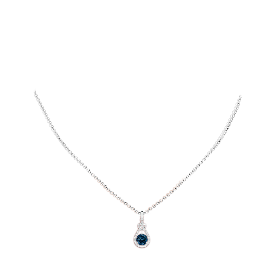 6mm AAAA London Blue Topaz Knotted Heart Pendant with Diamond in White Gold body-neck