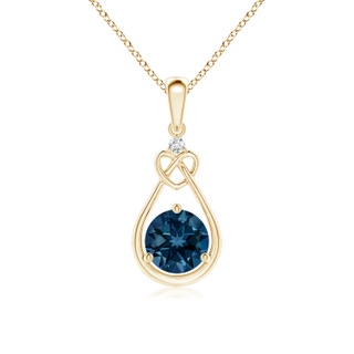 6mm AAAA London Blue Topaz Knotted Heart Pendant with Diamond in Yellow Gold
