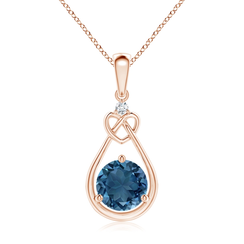 7mm AA London Blue Topaz Knotted Heart Pendant with Diamond in Rose Gold 
