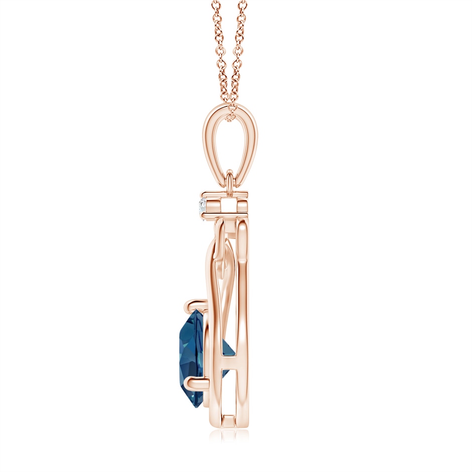 7mm AA London Blue Topaz Knotted Heart Pendant with Diamond in Rose Gold side-1
