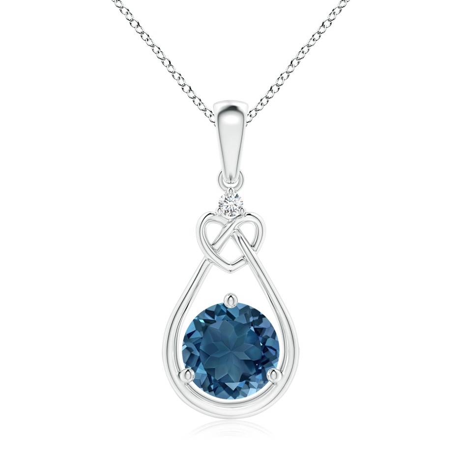 7mm AA London Blue Topaz Knotted Heart Pendant with Diamond in White Gold 