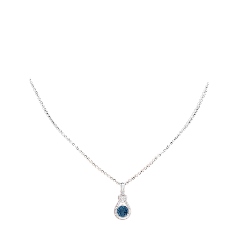7mm AA London Blue Topaz Knotted Heart Pendant with Diamond in White Gold body-neck