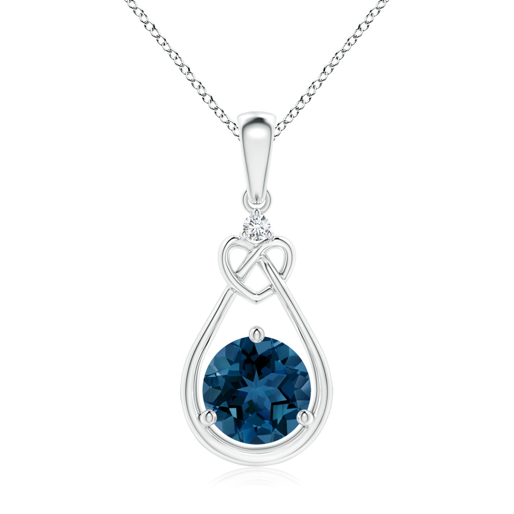 7mm AAA London Blue Topaz Knotted Heart Pendant with Diamond in P950 Platinum