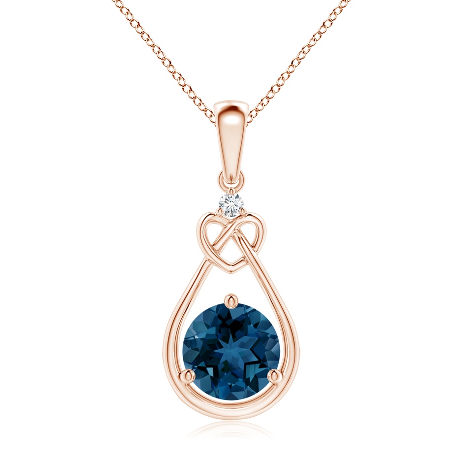 7mm AAA London Blue Topaz Knotted Heart Pendant with Diamond in Rose Gold 