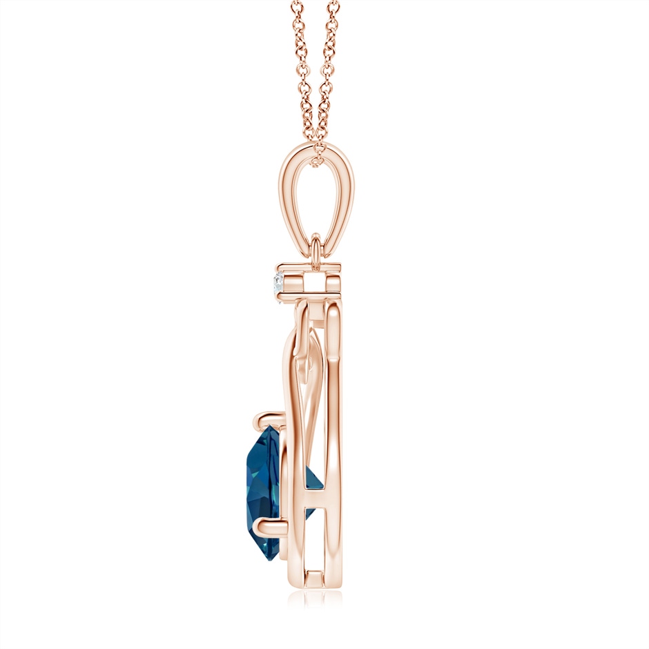 7mm AAA London Blue Topaz Knotted Heart Pendant with Diamond in Rose Gold side-1