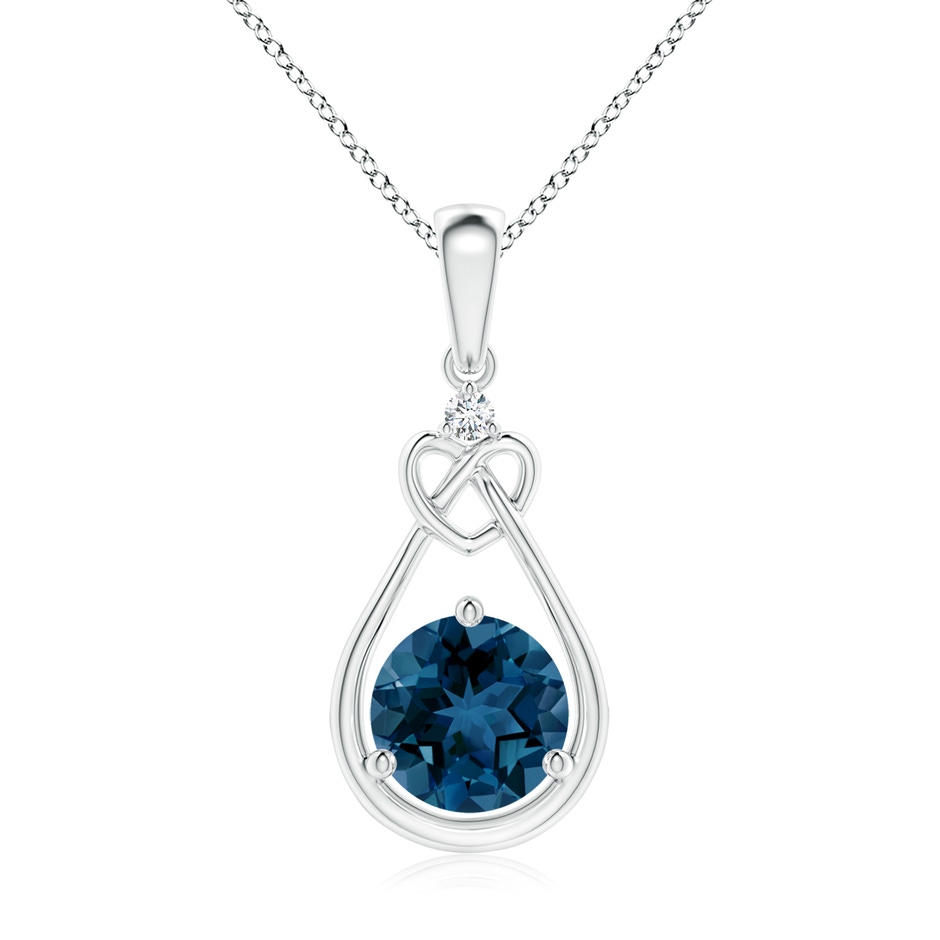 7mm AAA London Blue Topaz Knotted Heart Pendant with Diamond in White Gold 