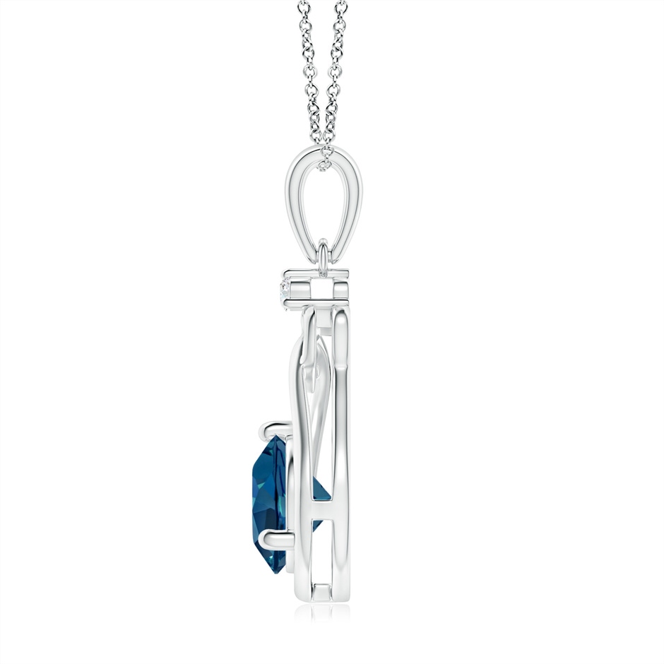 7mm AAA London Blue Topaz Knotted Heart Pendant with Diamond in White Gold side-1