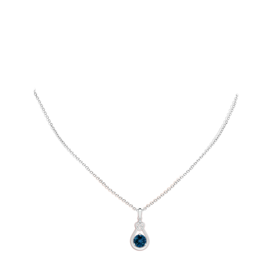 7mm AAA London Blue Topaz Knotted Heart Pendant with Diamond in White Gold body-neck
