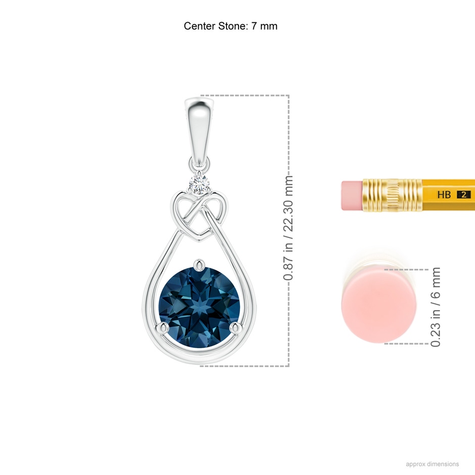7mm AAAA London Blue Topaz Knotted Heart Pendant with Diamond in P950 Platinum ruler