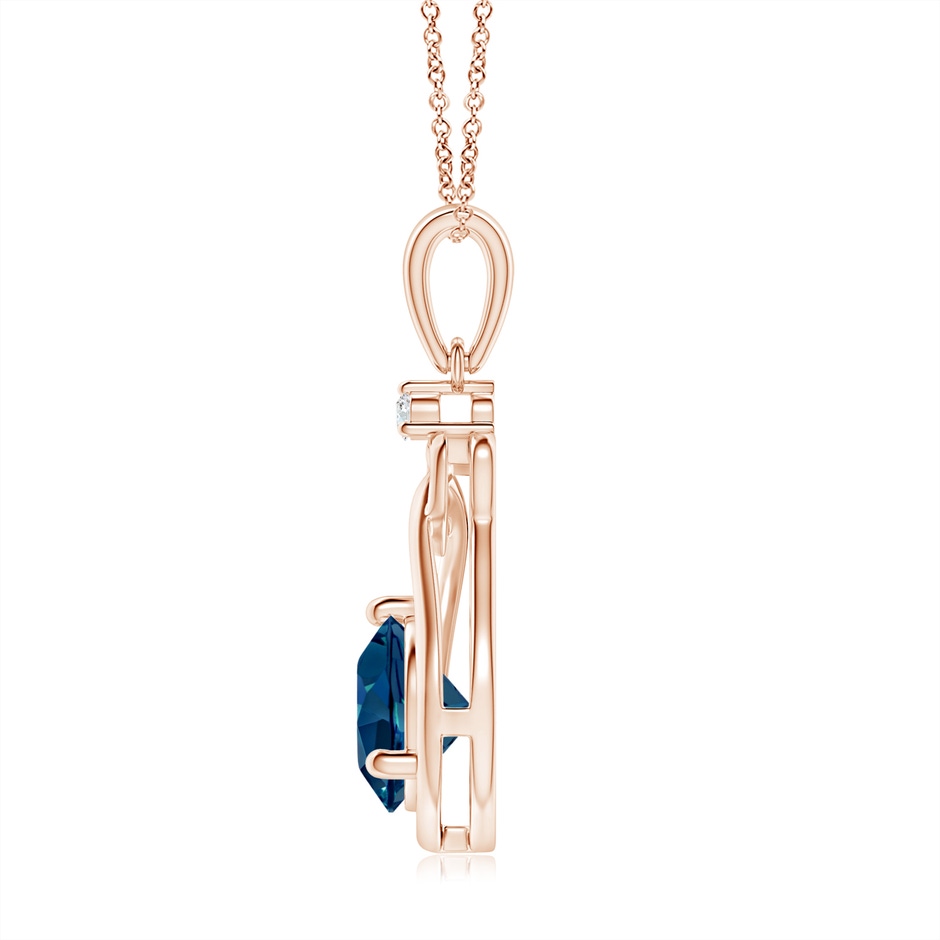 7mm AAAA London Blue Topaz Knotted Heart Pendant with Diamond in Rose Gold side-1